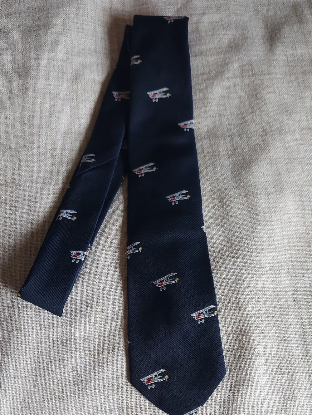 Classic Navy Men's Tie with Airplane Motif